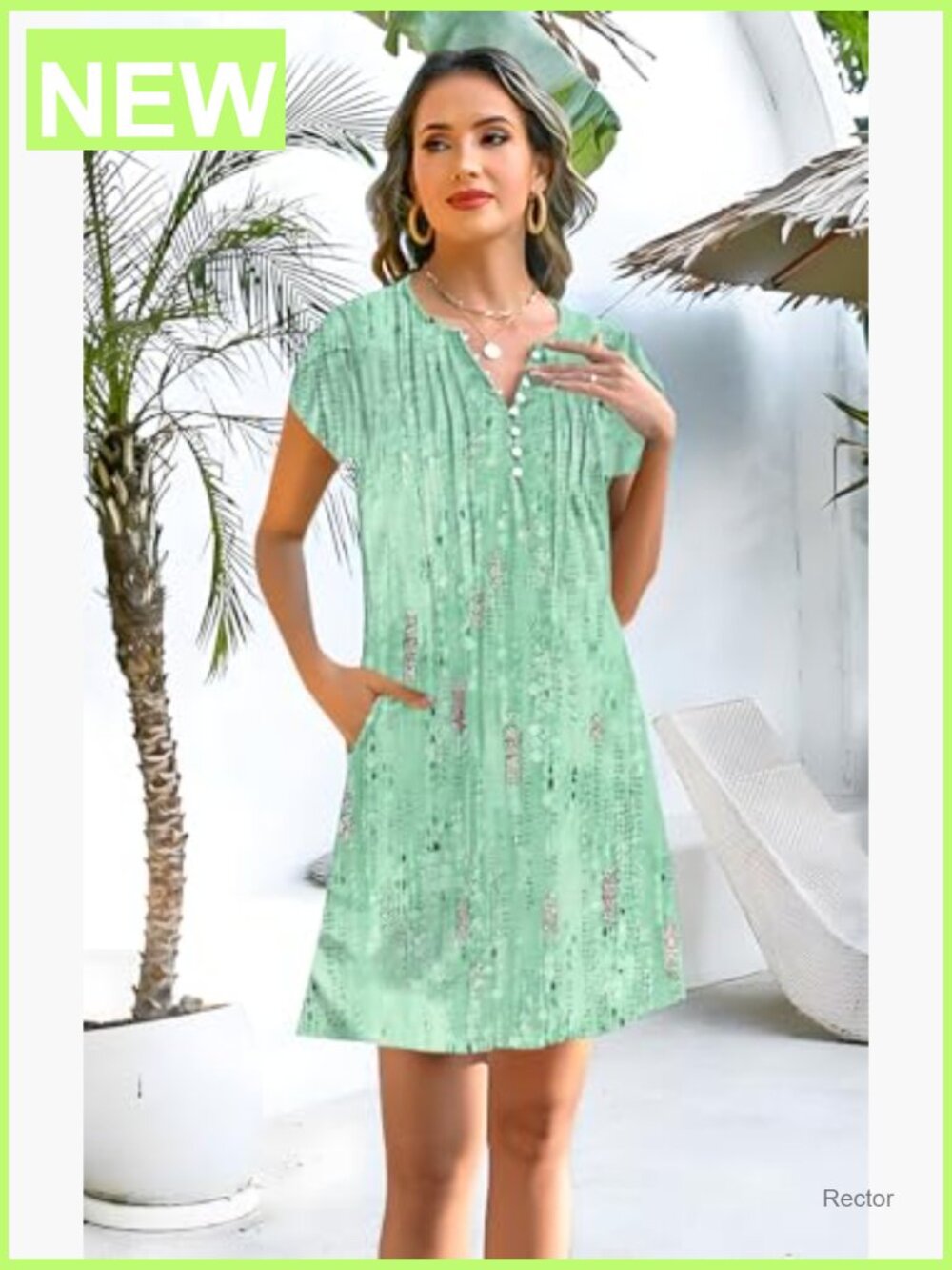 Boho Floral Summer Dress Short Sleeve A-Line with Pockets Sundress - Picture 2 of 7